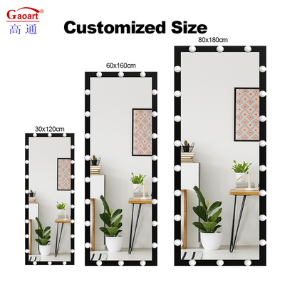 Modedesign Standing Home Decor Metall Körperbekleidung Led Boden Hollywood Spiegel Riese