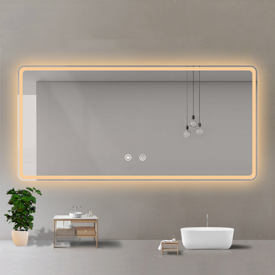Rechteckiges Lichtbad Spiegel mit Touchschalter und wasserdichtem LED-Streifen