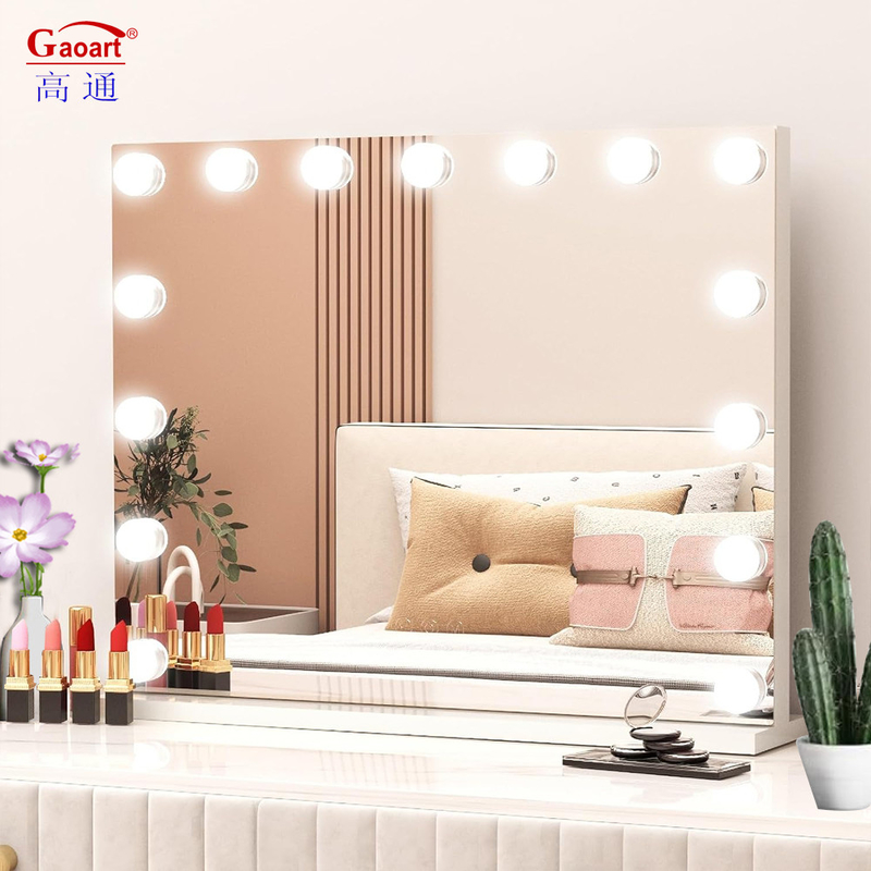 Weißer LED Kosmetischer Spiegel mit 12 Lichtern Verstellbar Hollywood Vanity Make-up Spiegel