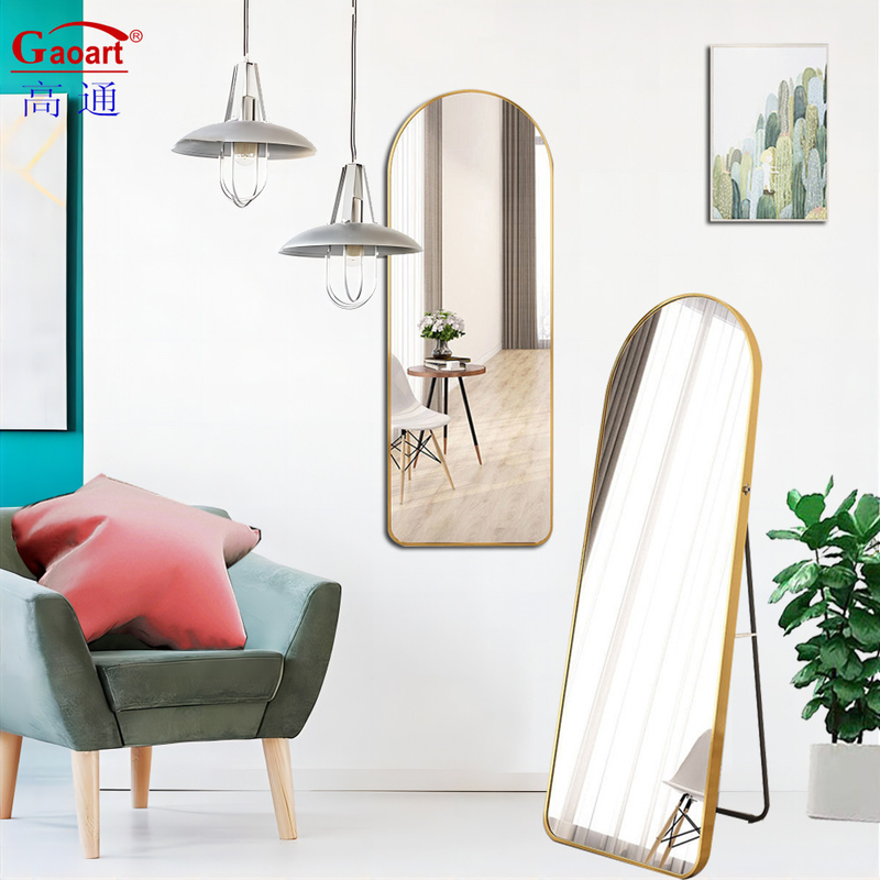Gold Standing Salon Led Fußbodenspiegel für Volllänge Ankleide Dekor in kundenspezifischer Größe